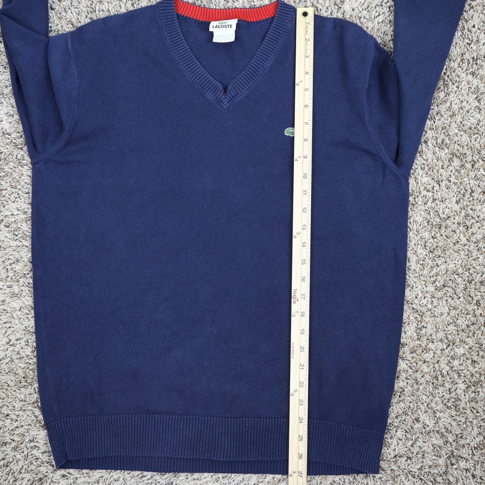 Lacoste V-Neck Sweater Size 5/Large Preppy Classic Navy Blue Cotton Knit Logo - Picture 10 of 12